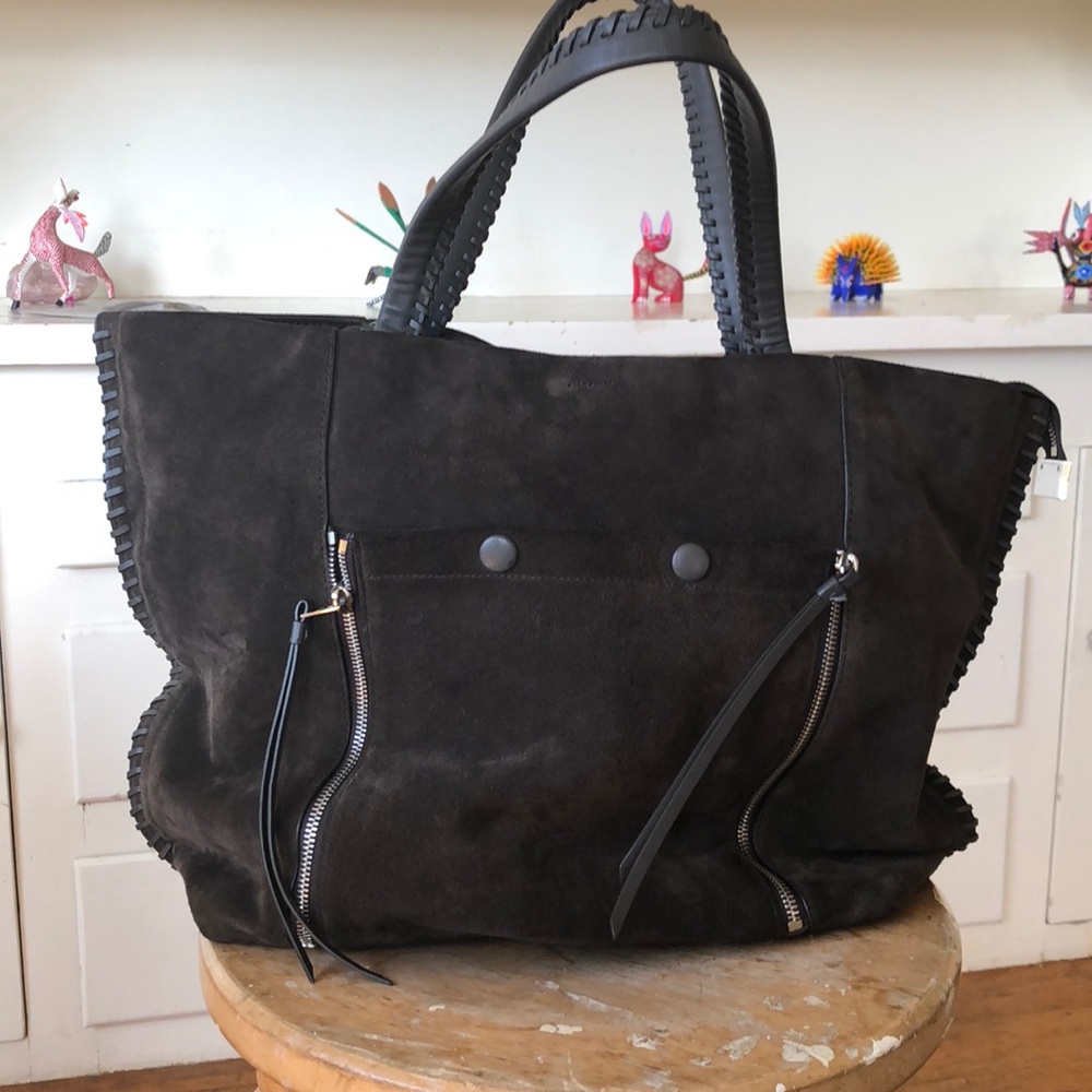 All Saints Fleur De Lis Suede Tote